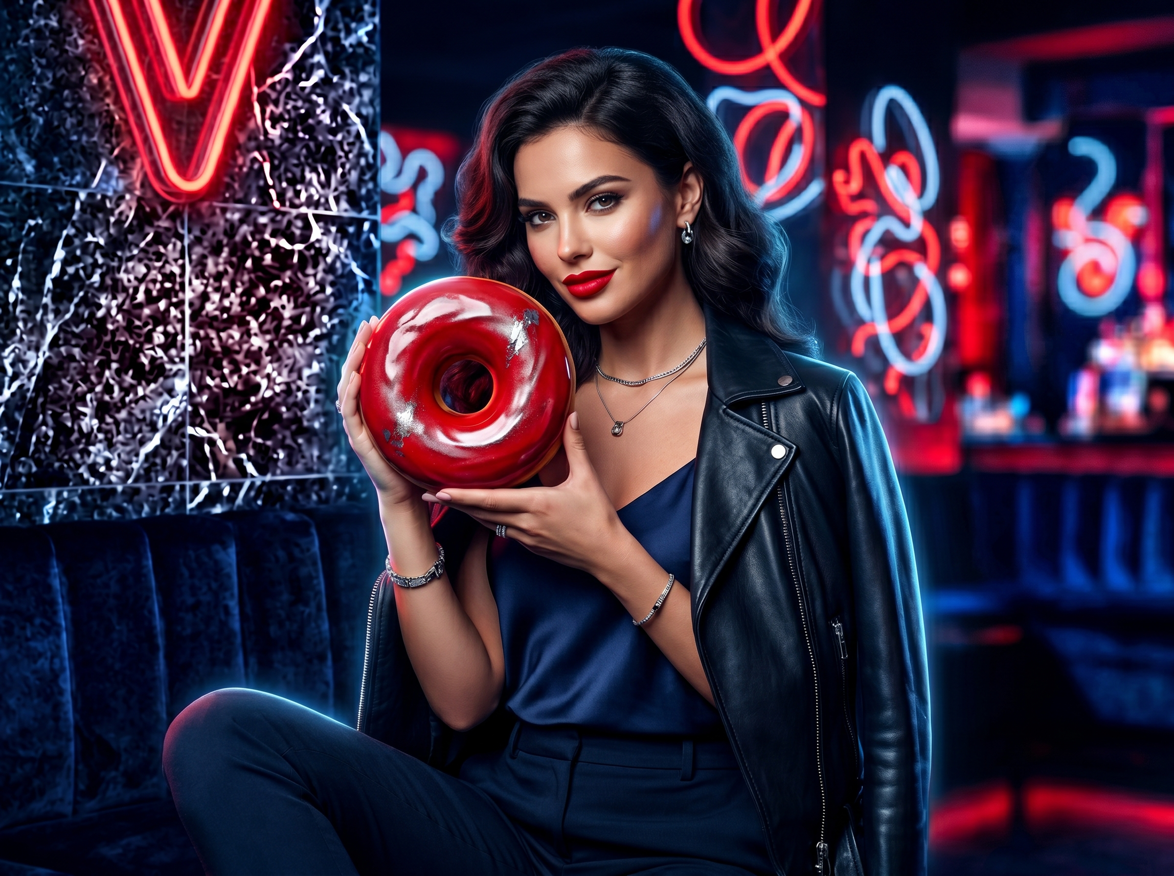 Visual VegasHero con donna e donut